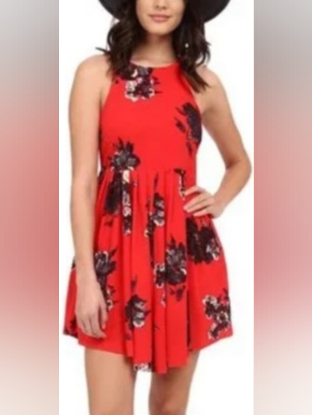 Free People Red Floral A-Line Mini Dress Size 0